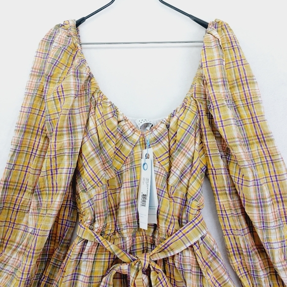 New Tanya Taylor Women's Yellow Xena Plaid Tie-Waist Long Sleeve Dress P5164 - Picture 3 of 10
